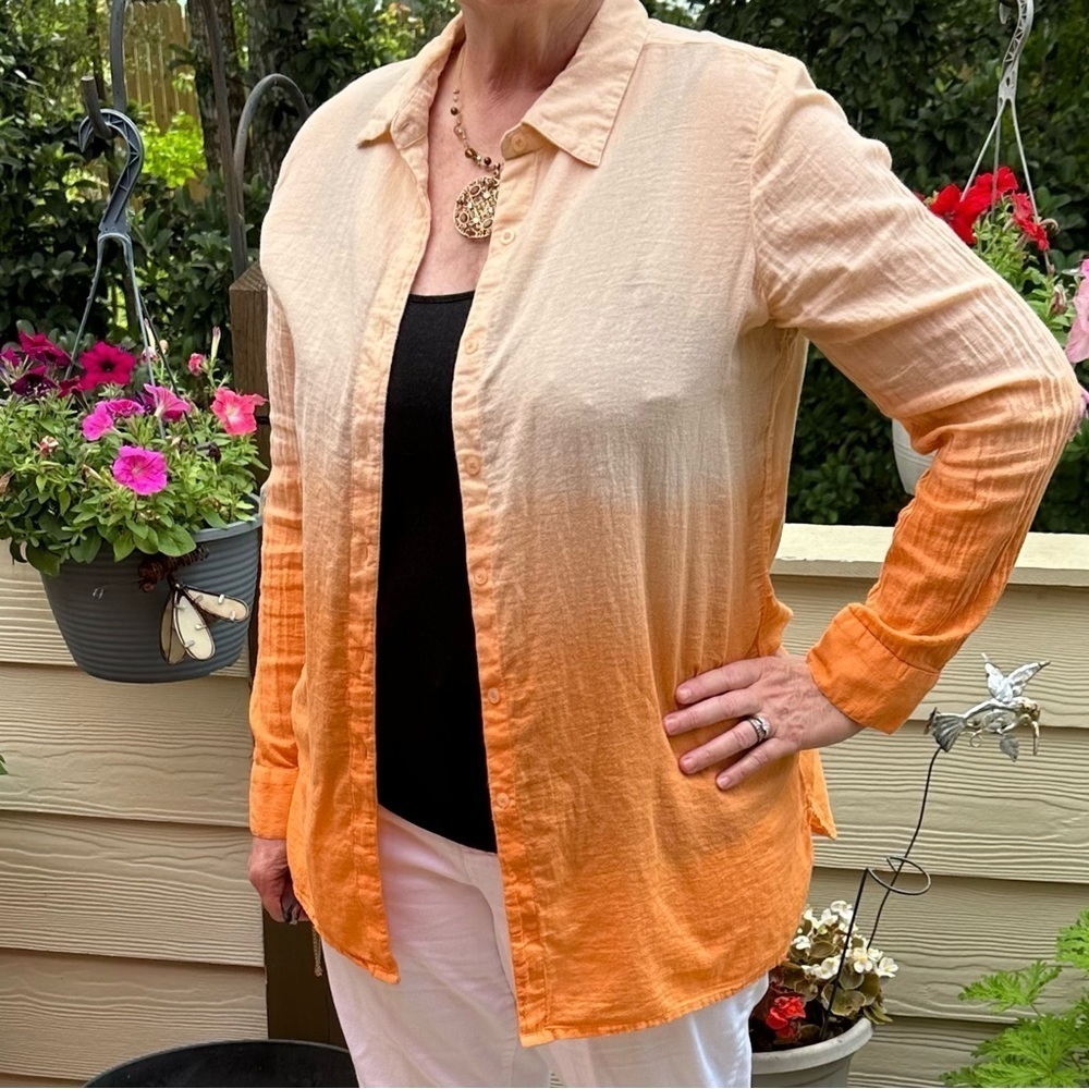 CHADWICKS OF BOSTON Orange Ombré Long sleeve blouse XL all Cotton EUC